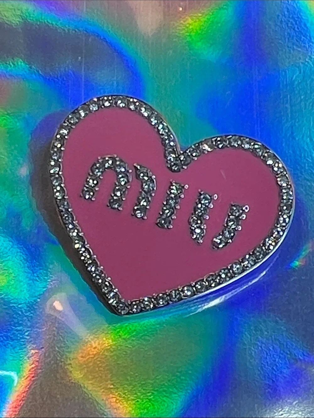 Pink Heart Enamel Pin with Rhinestones -